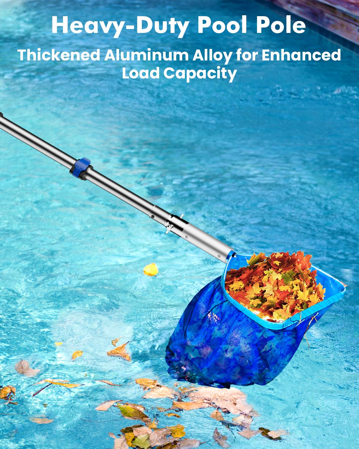 Pool Pole Telescopic 16FT Heavy Duty Upgraded Aluminum, 16 Ft Extension/Extendable Telescoping Tool for Above Ground/Inground Swimming Cleaning Supplies Accessories, Leaf Skimmer/Brush/Net/Vacuum/Mesh