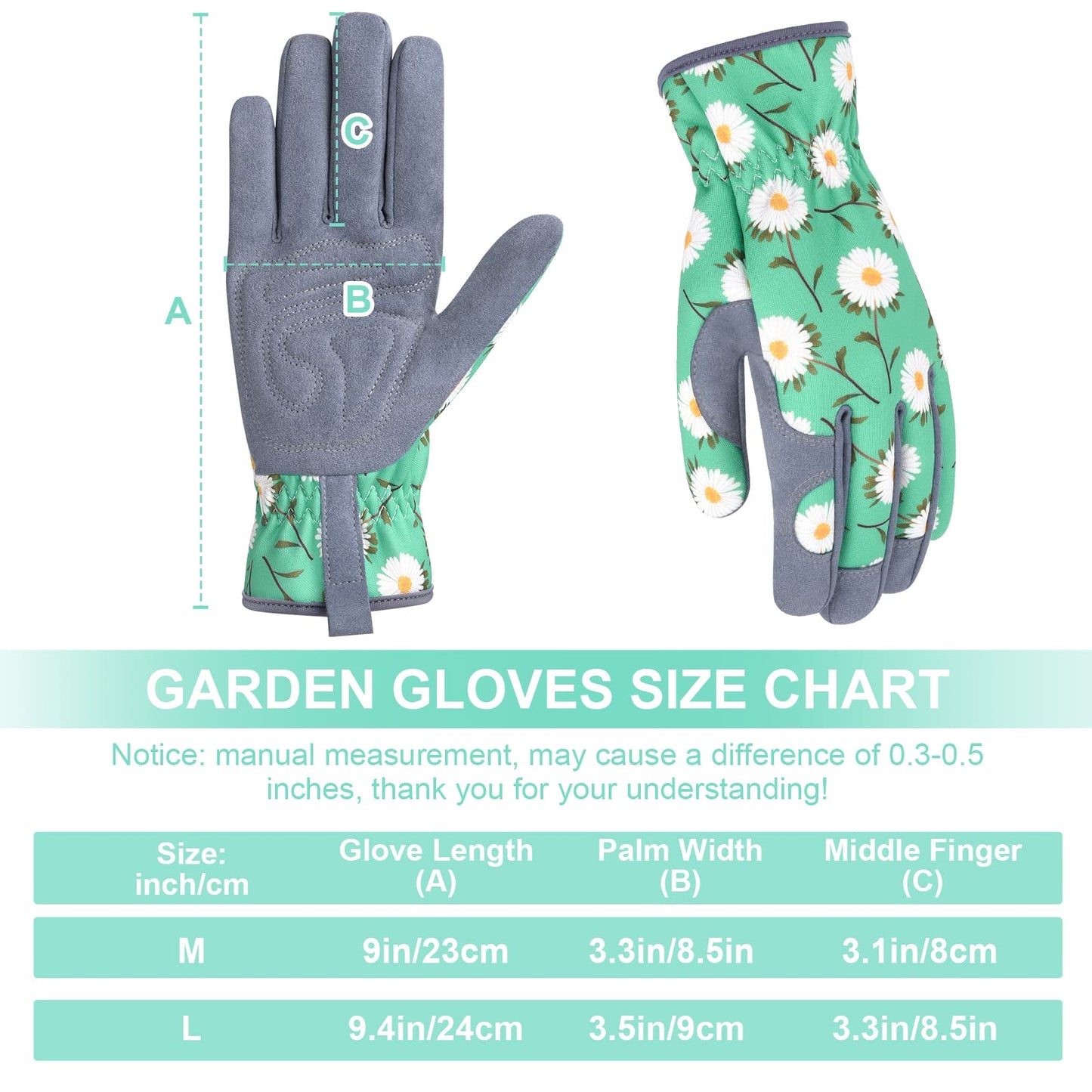 Womens Gardening Weeding Gloves, Leather Garden Glove for Women Thorn Proof No Stab for Digging, Planting,Pruning (M, Green)