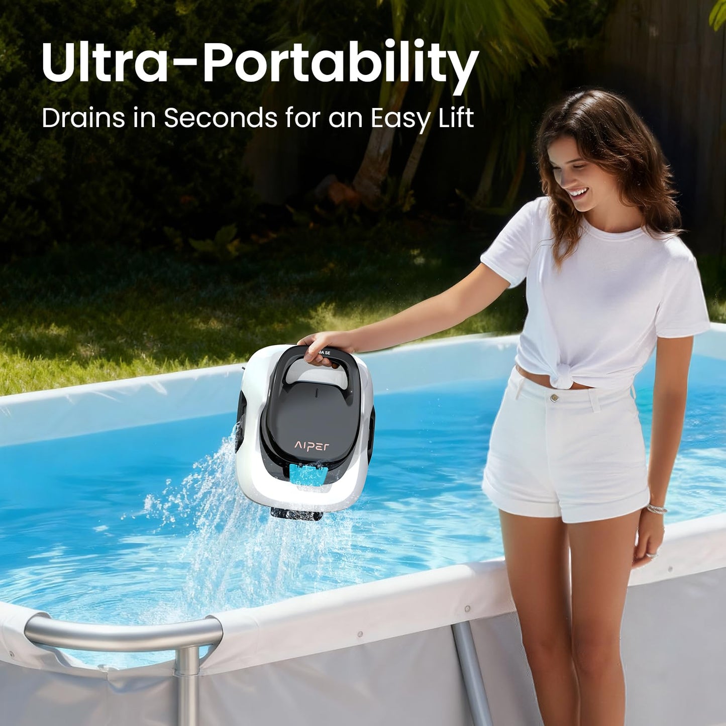 AIPER 2025 Scuba SE Cordless Pool Cleaner with 90-Min Runtime, 1665 GPH Strong Suction, Lightweight, Pool Vacuum for Above Ground Flat Pools up to 860 Sq.ft, Milky White & Teal