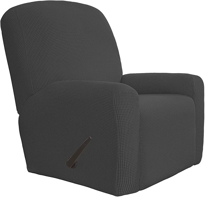 Easy-Going 4 Pieces Oversized Recliner Stretch Sofa Slipcover Sofa Cover Furniture Protector Couch Soft with Elastic Bottom Polyester Spandex Jacquard Fabric Small Checks Dark Gray,X-Large