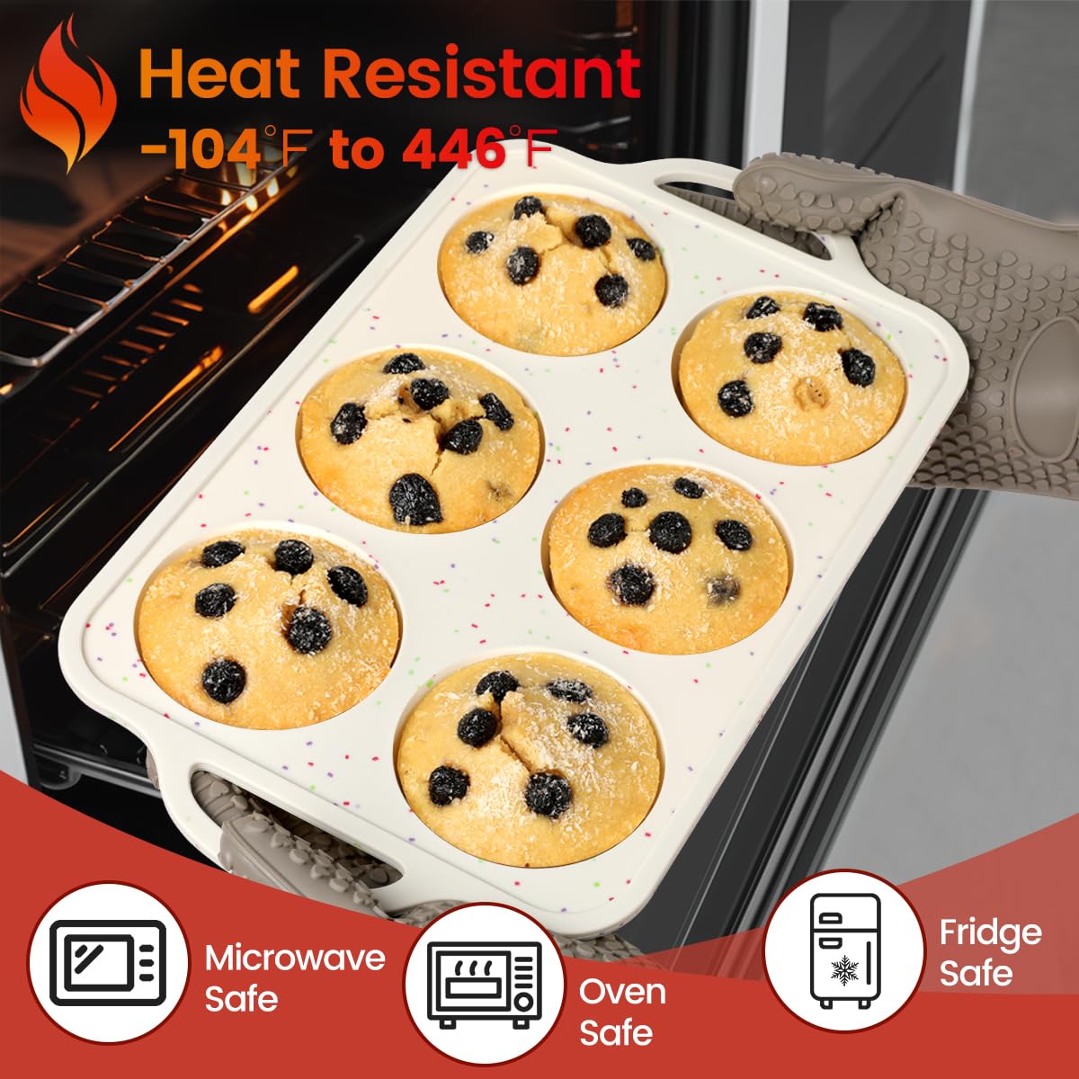 Silicone Muffin Pans for Baking, Metal Reinforced Frame Jumbo 6 Cups & Mini 24 Cups Cupcake Pan Nonstick Muffin Pan for Homemade Baking Easy to Handle