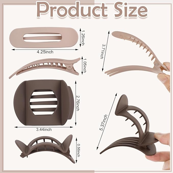 8 Pcs Flat Hair Clips for Women, 2 Styles French Hair Clips Lay Flat Claw Clips, Large Strong Hold Non-slip Hair Barrettes for Thick Thin Hair