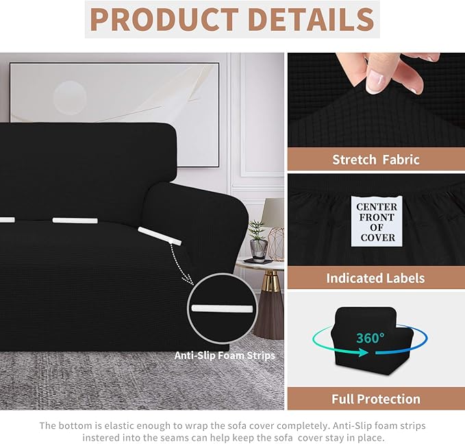 Easy-Going 100% Waterproof Oversized Chair Couch Cover, Dual Waterproof Sofa Cover, Stretch Jacquard Sofa Slipcover, Leakproof Furniture Protector for Kids, Pets, Dog and Cat, Black