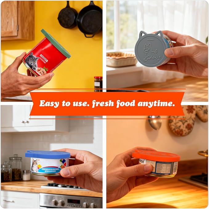 4 Pack Pet Food Can Cover Silicone Food Can Lids,Universal BPA Free, One Fit Most Standard Size Food Cans