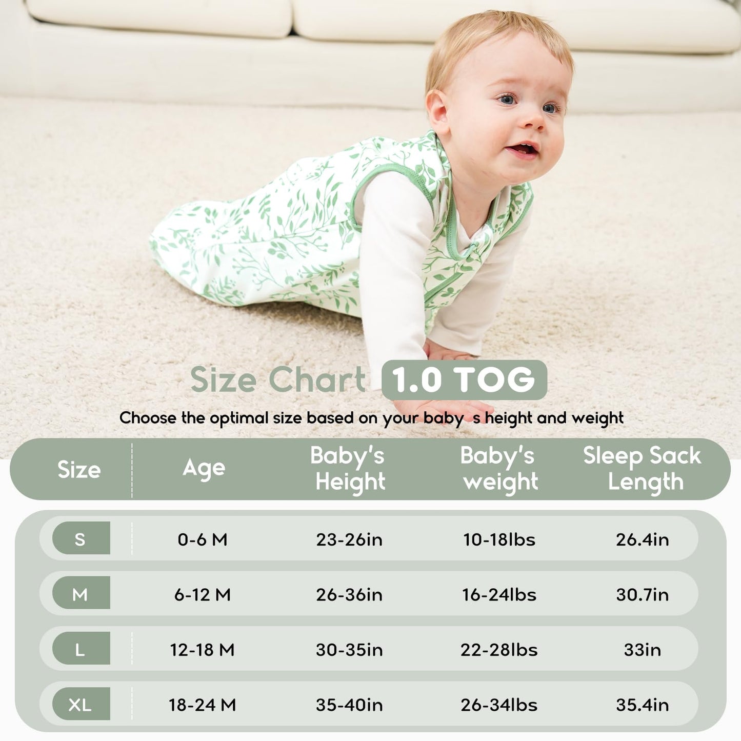 Yoofoss Baby Sleep Sack 18-24 Months TOG 1.0 Baby Wearable Blanket, 2 Pack 100% Organic Cotton Infant Toddler Sleeping Sack 2-Way Zipper Lightweight Sleep Sack