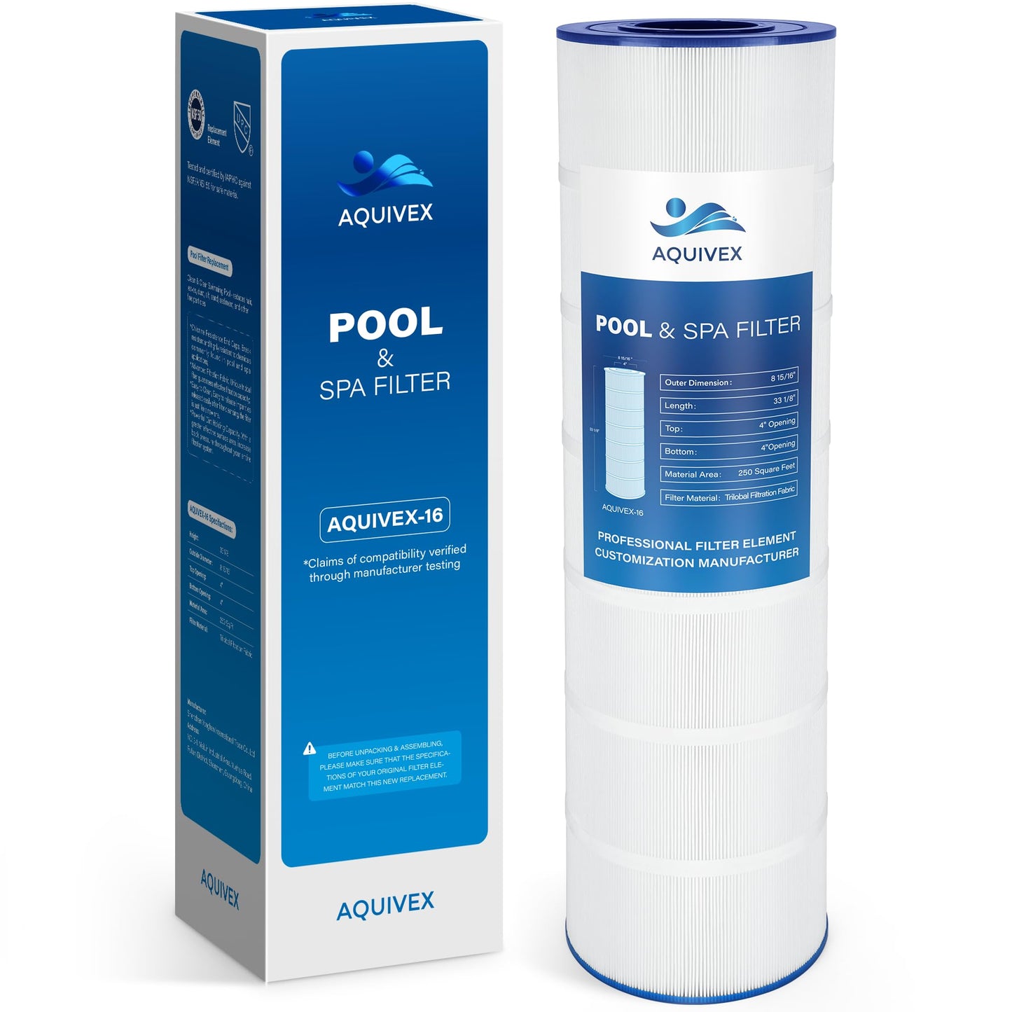 CS250 Pool Filter Cartridge, Compatible with Jandy CS Series 250, CS250, R0462500, Pleatco PJANCS250, Filbur FC-0824, Unicel C-8425, 1 Pack