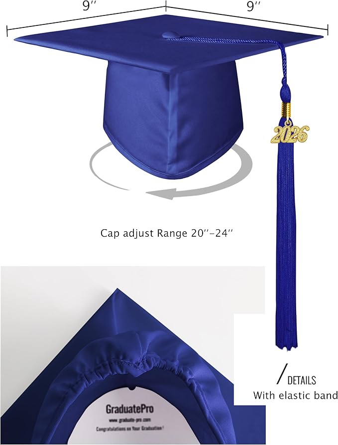 GraduatePro Matte Graduation Cap with 2026 Tassel for Adults High School and Bachelor Master 12 Colors