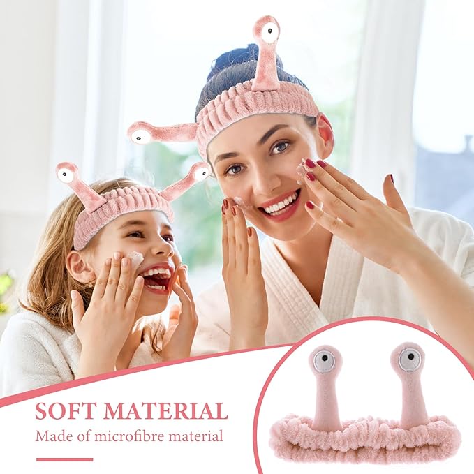 Spa Headband Facial Makeup Head Band Microfiber Soft Coral Fleece Head Wraps Snail Cartoon Cute Hair Accessories Elastic Skincare Hair Band for Women Girls Washing Face Beauty (Pink)