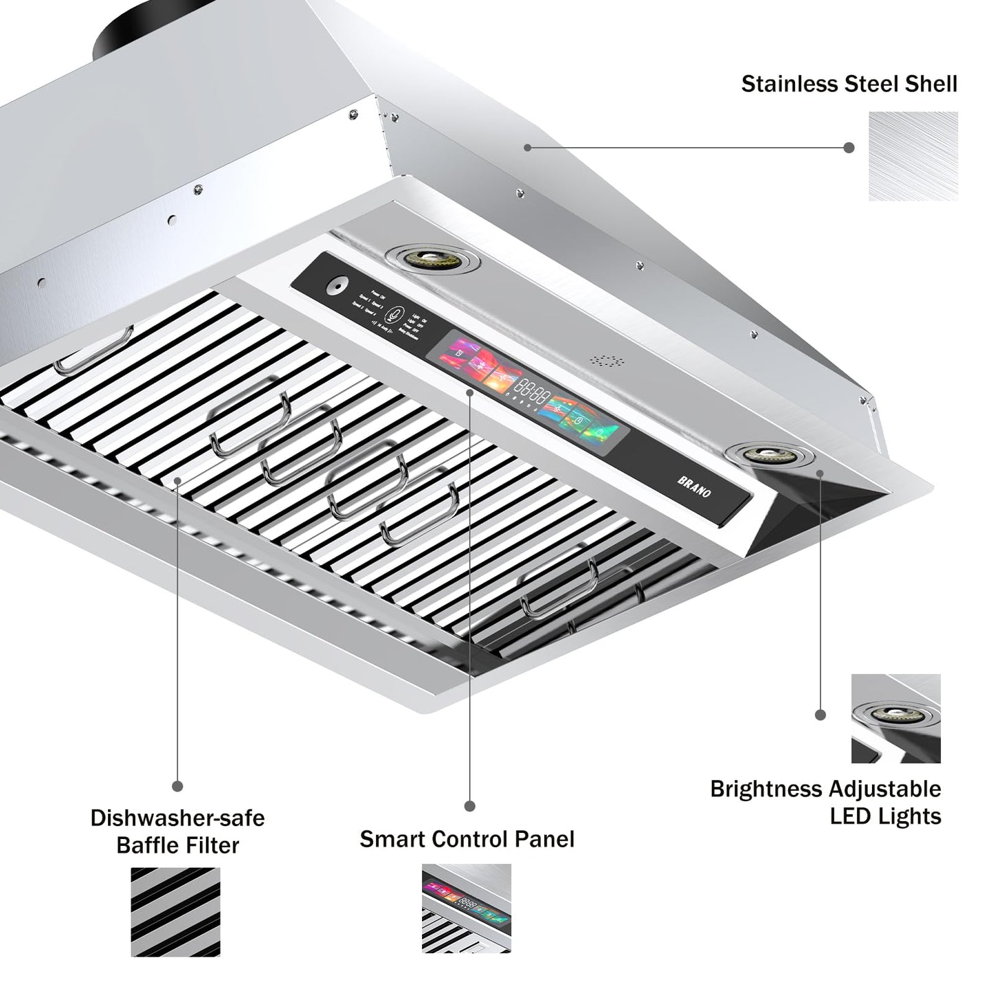 30 Inch Insert Range Hood with Voice/Gesture/Touch Control, 900 CFM Built-in Kitchen Hood Vent with 4 Speed Exhaust Fan, Memory Mode, Adjustable Lights, Ducted/Ductless Convertible