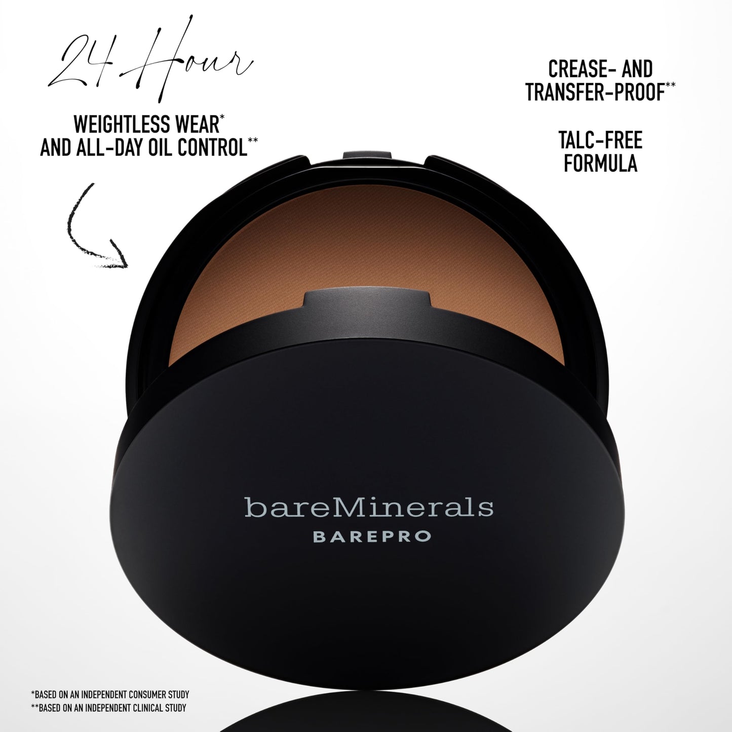 bareMinerals Barepro 24HR Skin-Perfecting Powder Foundation, Matte Pressed Powder Foundation Full Coverage with Plant-Based Squalene, Oil Control, Vegan - Light 25 Warm
