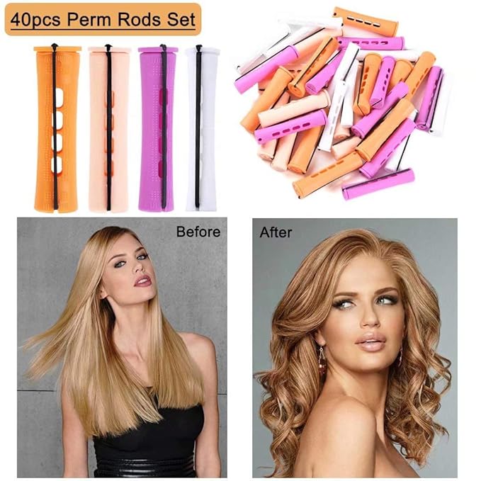 40pcs Perm Rods Set for Natural Hair 4 Sizes Cold Wave Rods Hair Rollers for Women Curling Rods for Long Medium Small Hair Curler Styling DIY Hairdressing ToolsÃ¯Â¼ÂOrange+Beige+Purple+whiteÃ¯Â¼Â