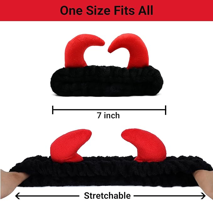 Devil Horn Facial Spa Headband - Cosmetic Makeup & Skincare Headband for Washing Face & Makeup (Black)