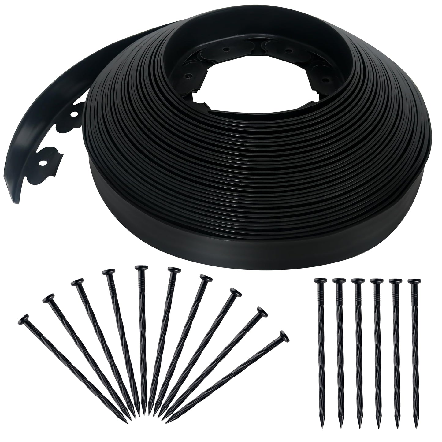 Quibbay 2 Inch x 100FT Landscape Edging Border with 150 Anchoring Spikes, No Dig Garden Border Edging Kit, Plastic Flexible Edging for Landscaping Garden Flower Beds Lawn Yard Paver Pathway, Black