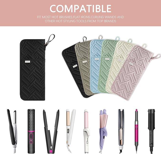 Hair Tool Organizer Heat Resistant Mat for Flat Iron Case Hot Tools Curling Iron Holder Hair Tools Travel Bag for Straightener Brush Pad Pouch Hairstylist Essentials(Black)