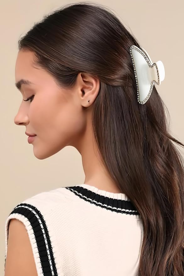 LILIE&WHITE White Acrylic Hair Clips For women With Rhinestones Design Hair Clip With Claw Elegant And Stylish Hair Accessory Claw Clips Perfect For Daily Use Hair Claws Fashion Jewelry