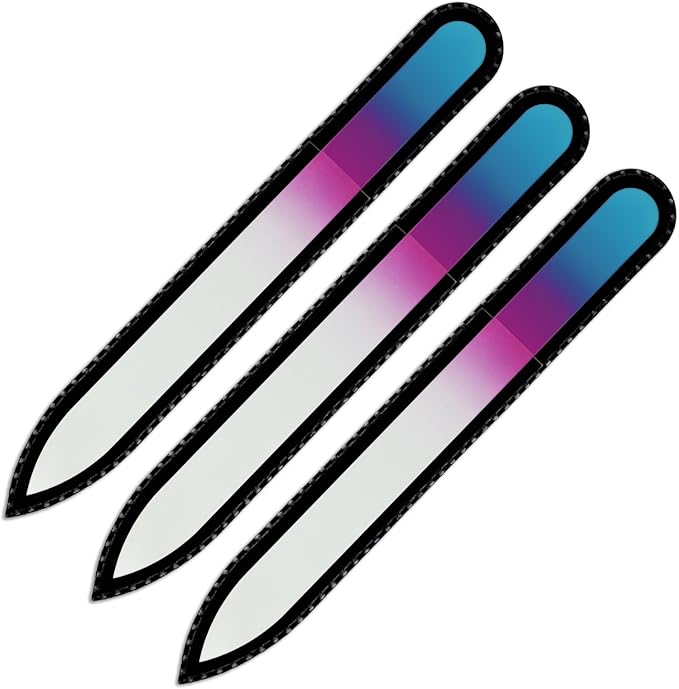 Mont Bleu Rainbow Glass Nail File in Black Pouch - Czech Tempered Glass - Handmade in Bohemia-Czech Republic - Washable Nail Files