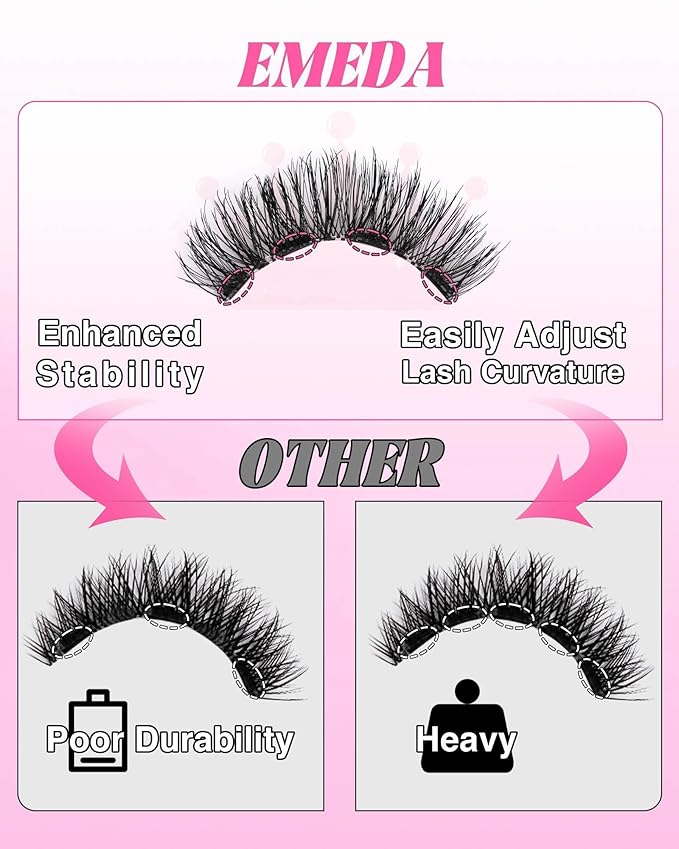 EMEDA Magnetic Eyelashes Natural Look No Glue Reusable Magnetic Lashes with Applicator, Faux Mink Lashes Lightweight & Comfortable for Women Sensitive Eyes Daily Makeup with Mirror Case (Natural)