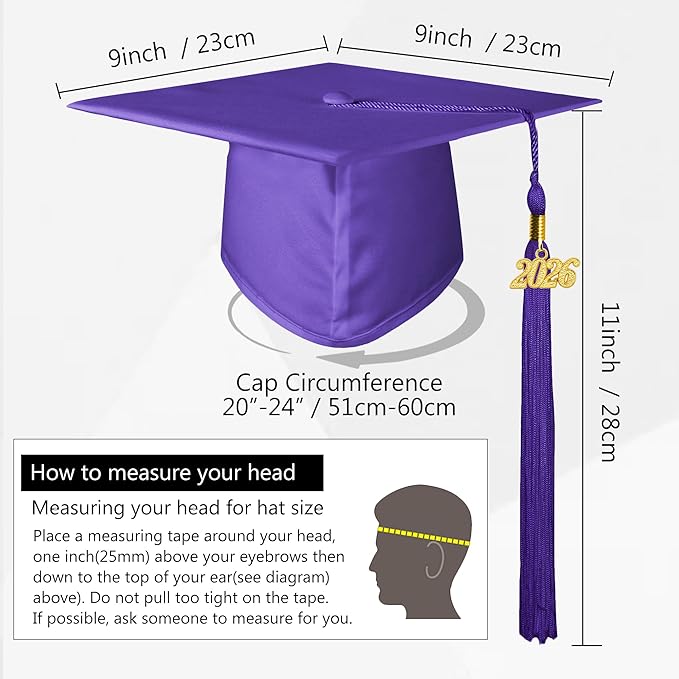 GraduationMall Matte Graduation Cap with 2026 Tassel for High School & Bachelor