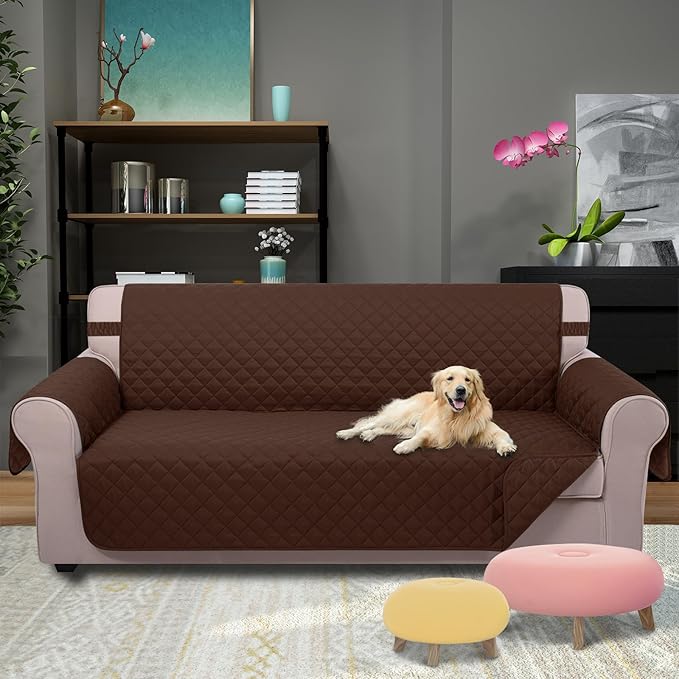 U-NICE HOME Large Sofa Cover Reversible Couch Cover for Dogs Pets with Elastic Straps Water Resistant Furniture Protector for 4 Cushion Couch (Oversized Sofa, Brown/Brown)