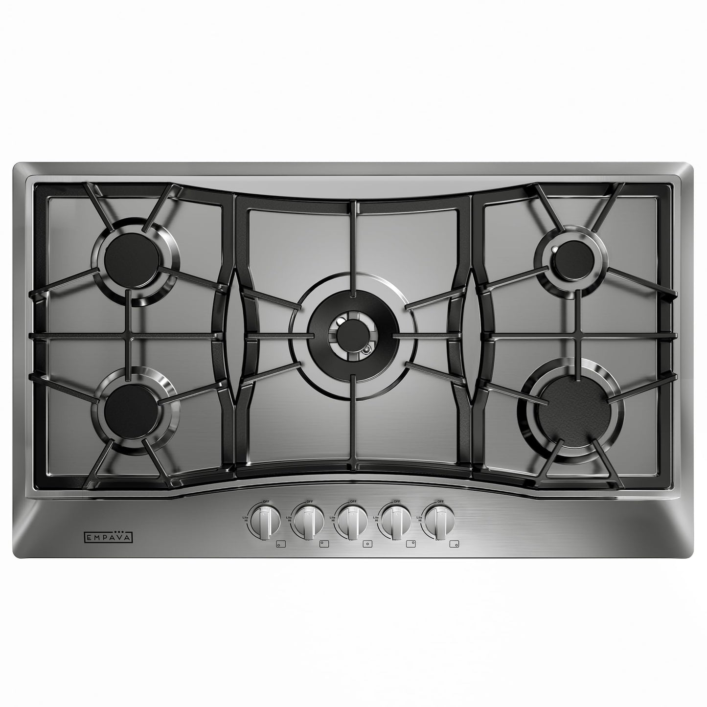 Empava 36 Inch Built-in Gas Cooktop with 5 Sealed SABAF Burners, Stainless Steel Surface, LPG/NG Convertible, Auto Electric Ignition, Flame Failure Protection