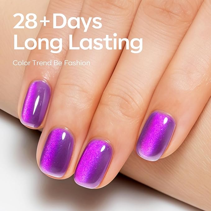 modelones Cat Eye Gel Nail Polish Set, 6 Colors Orange Neon Galaxy Hot Pink Grape Purple Red Green 9D Cat Eye Glitter Gel Polish with Magnet LGBT Fruit Theme Soak Off Led DIY Gift Unisex