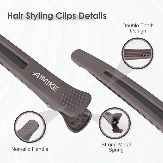 AIMIKE 12pcs No Crease Duck Billed Hair Clips with Silicone Band for Hair Styling, Rollers, Salon Sectioning & Cutting, Neutral