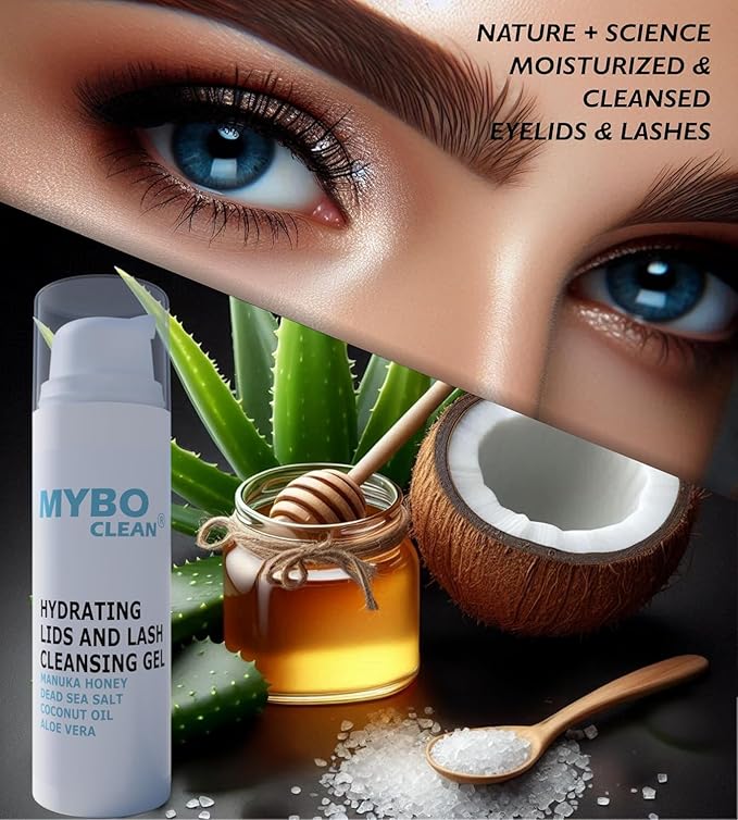 Mybo Clean Eyelid Cleansing Brush for Sensitive Skin (1 Pc) + Hydrating Lids and Lash Cleansing Gel (1Pc) + Travel Bag Ideal for Gentle Cleansing of the Eyelids On the Go