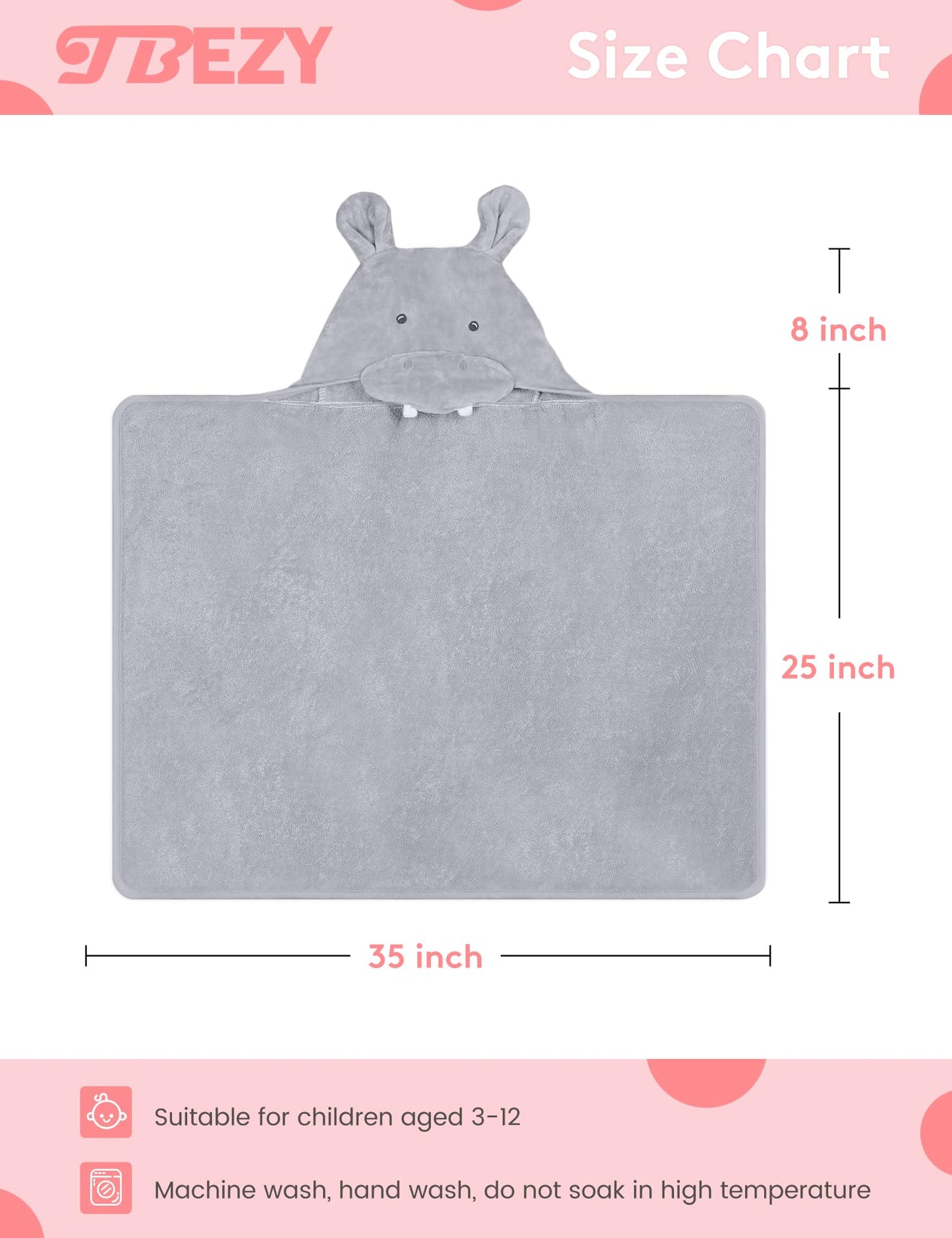 TBEZY Baby Hooded Towel with Unique Animal Design Ultra Soft Thick Cotton Bath Towel for Newborn (Hippo)