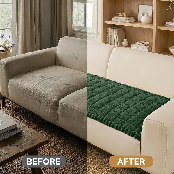 Smiry Non Slip Couch Covers for Dogs, Fuzzy Pet Couch Covers for 3 Cushion Sofa Pet Friendly, Soft Sofa Slipcovers Cushion Furniture Protector Washable (Dark Green, 27.6" x 88")