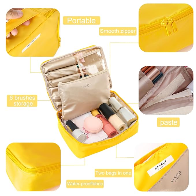 Travel Makeup Bag Cosmetic Bag Makeup Bag Toiletry bag for women and men (Yellow)