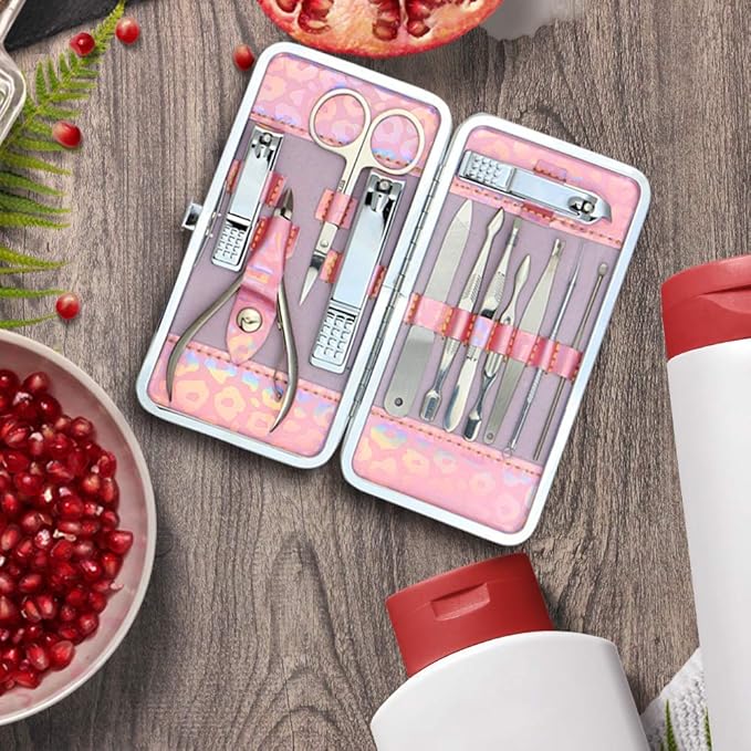 ZIZZON Nail Clippers Kit Manicure Pedicure Set with Holographic Case(Pink)