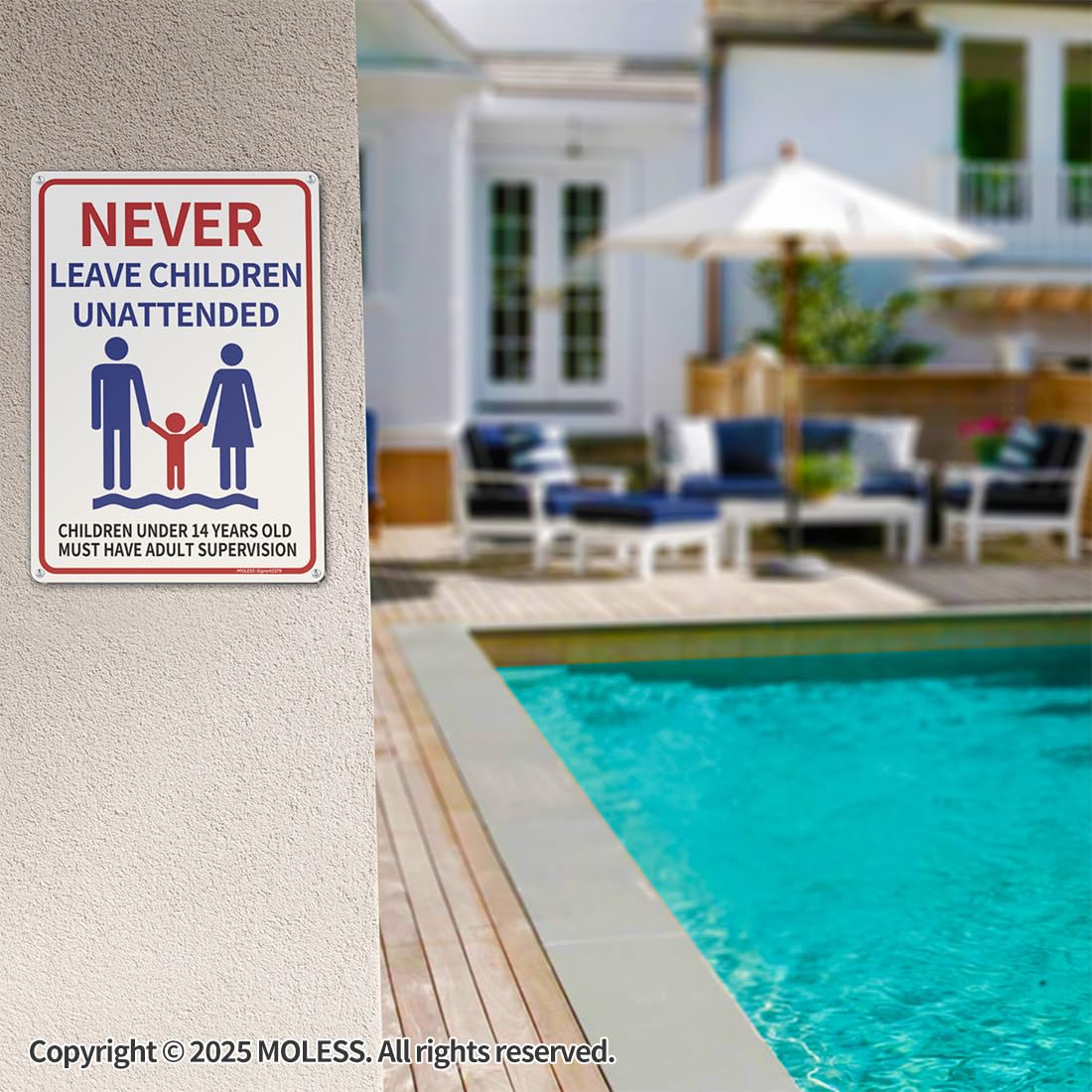 MOLESS 2 Pack Pool Safety Signs Bundle – 14x10 Inch Pool Signs for Outside Outdoor Decor, No Lifeguard on Duty & Child Supervision, Durable 0.040 Aluminum Weatherproof, Easy to Mount, PSP-2302