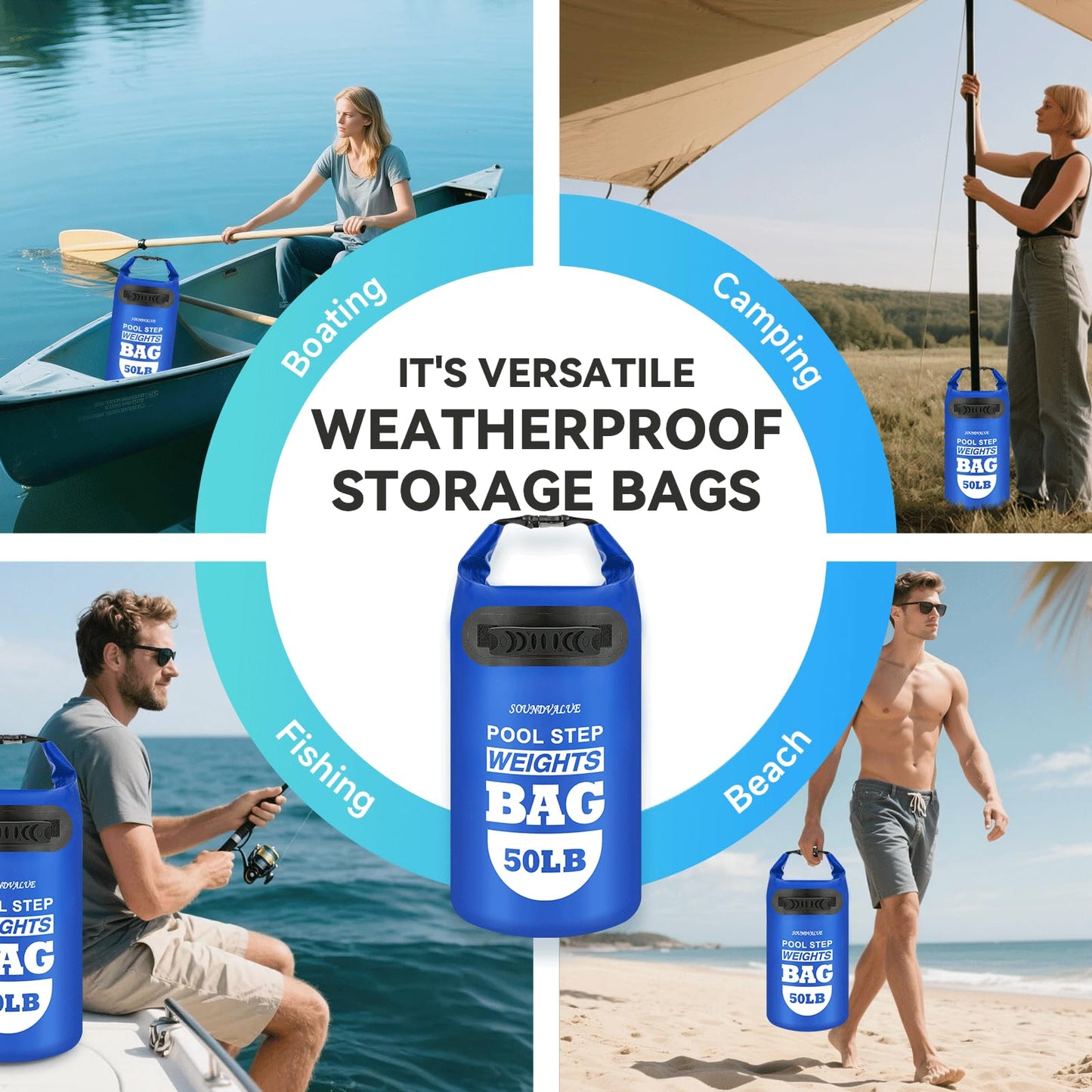 2 Pack 50lb Heavy Duty Pool Ladder Weights, Universal Above Ground Pool Step Sand Bags with Handles, 500D PVC Durable Waterproof & Foldable Sandbags for Swimming Pool Stairs (Navy Blue)