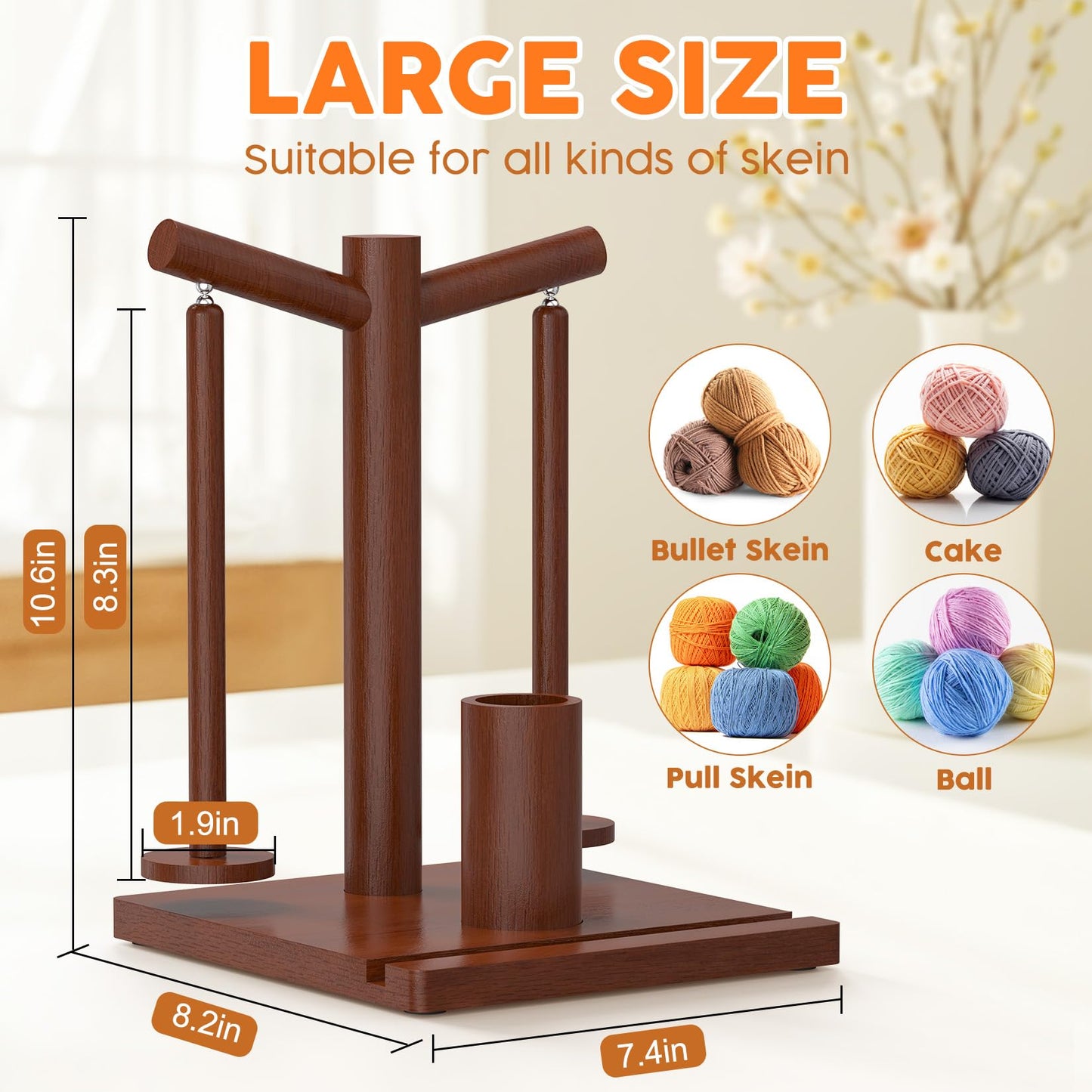 HangerSpace Wooden Yarn Holder for Crocheting and Knitting, Upgraded Magnetic Rotating Yarn Spinner with 2 Spindles, Perfect for Crocheting and Knitting Lovers