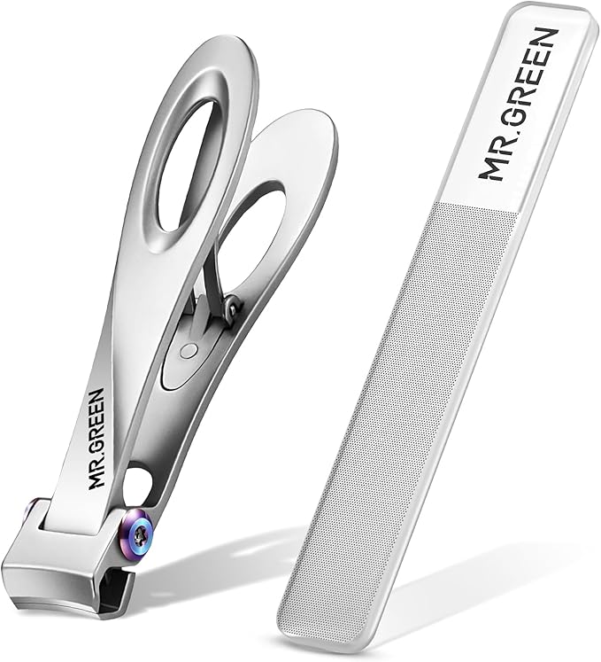 MR.GREEN Nail Clippers Wide Jaw Opening Stainless Steel Fingernail Clipper Thick Hard Toenail Cutter Manicure Scissors Tools (Nail Clipper (Medium)+Nail File)
