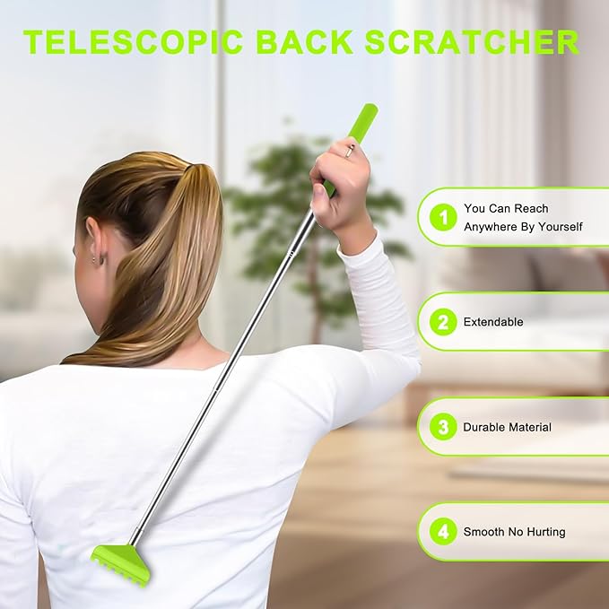 NICEMOVIC 6 Pack Back Scratcher for Women Men, Christmas Stocking Stuffers, Prizes for Adults, White Elephant Gifts for Adults, Extendable Bulk Back Massager Tool for Thanksgiving Birthday (Green)