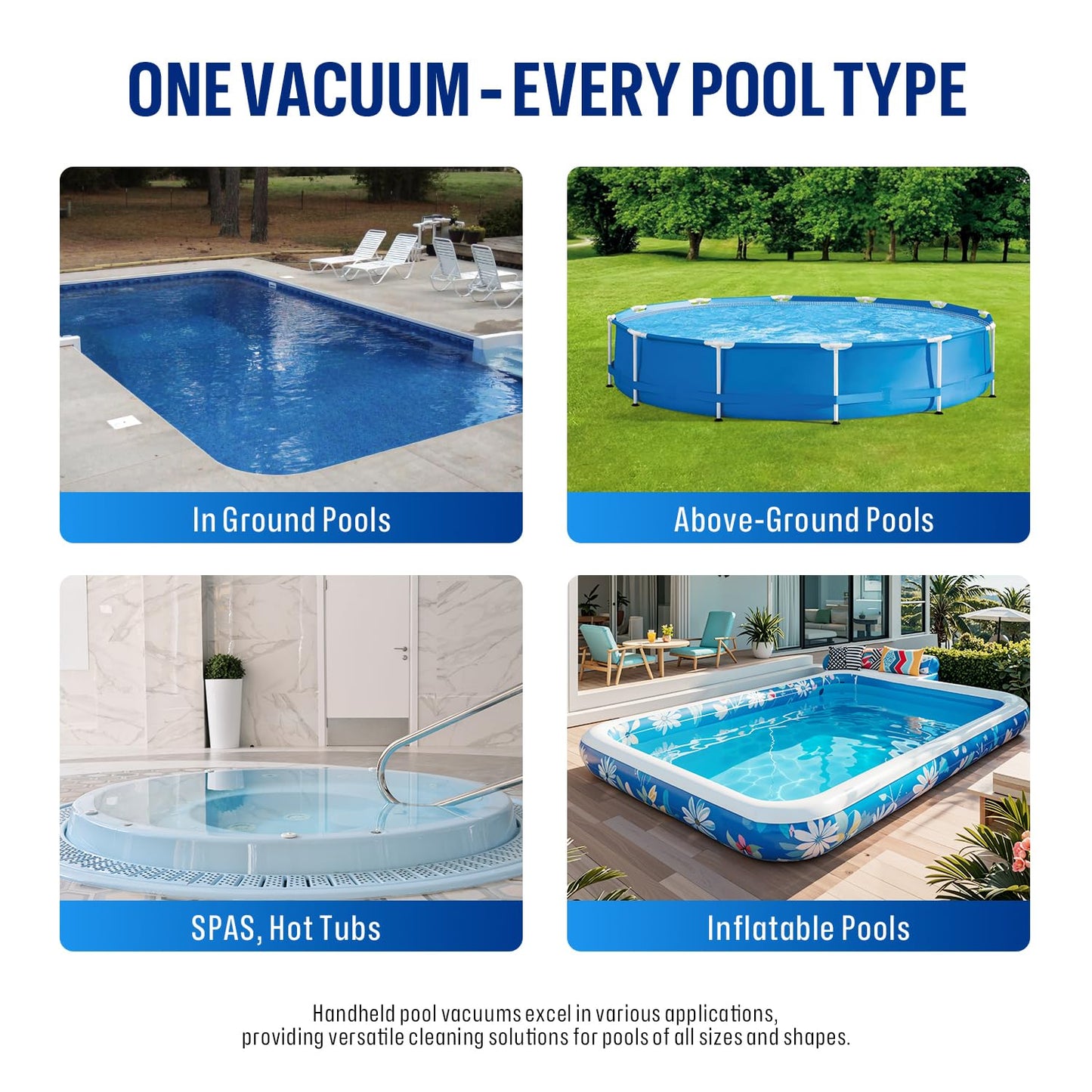BIELMEIER Handheld Pool Vacuum with Telescopic Pole, Updated Swimming Pool Cleaner 19 GPM Powerful Suction, Cordless Pool Vacuum for Cleaning Above Ground Pools, Inground Pools, Spas, Hot Tubs