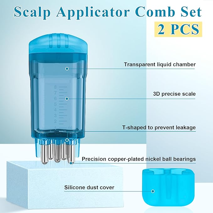 2 PCS Minoxidil Applicators with Cleaning Brush and Dropper, Anglecai Scalp Applicator Comb for Hair Oil Applicator Brush, Minoxidil Brushes for Scalp Applicator Comb for Hair Growth (Blue)