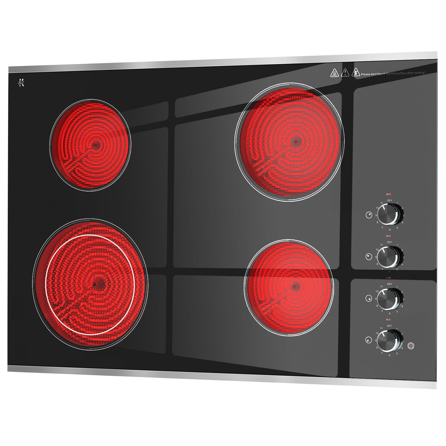 Zarbaco Electric Cooktop 30 inch 4 Burner, 6700W Built-in Radiant Electric Stove Top with Knob Control, Electric Ceramic Stove Cooktop with 11 Level Power Adjustable, 220-240V, Hard Wire