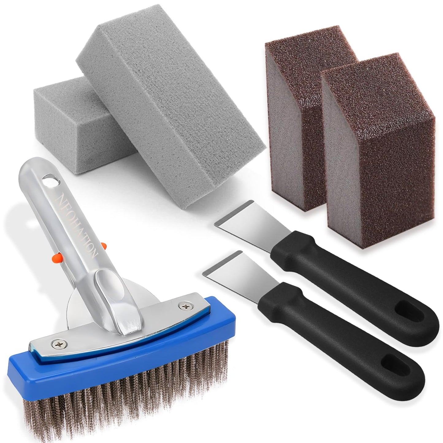 Pumice Stone for Pool and Stainless Steel Pool Brush Kit to Reomve Erase Rust Stain Spot in Concrete Plaster Pool Spa and Calcium Deposit on Pool Tile