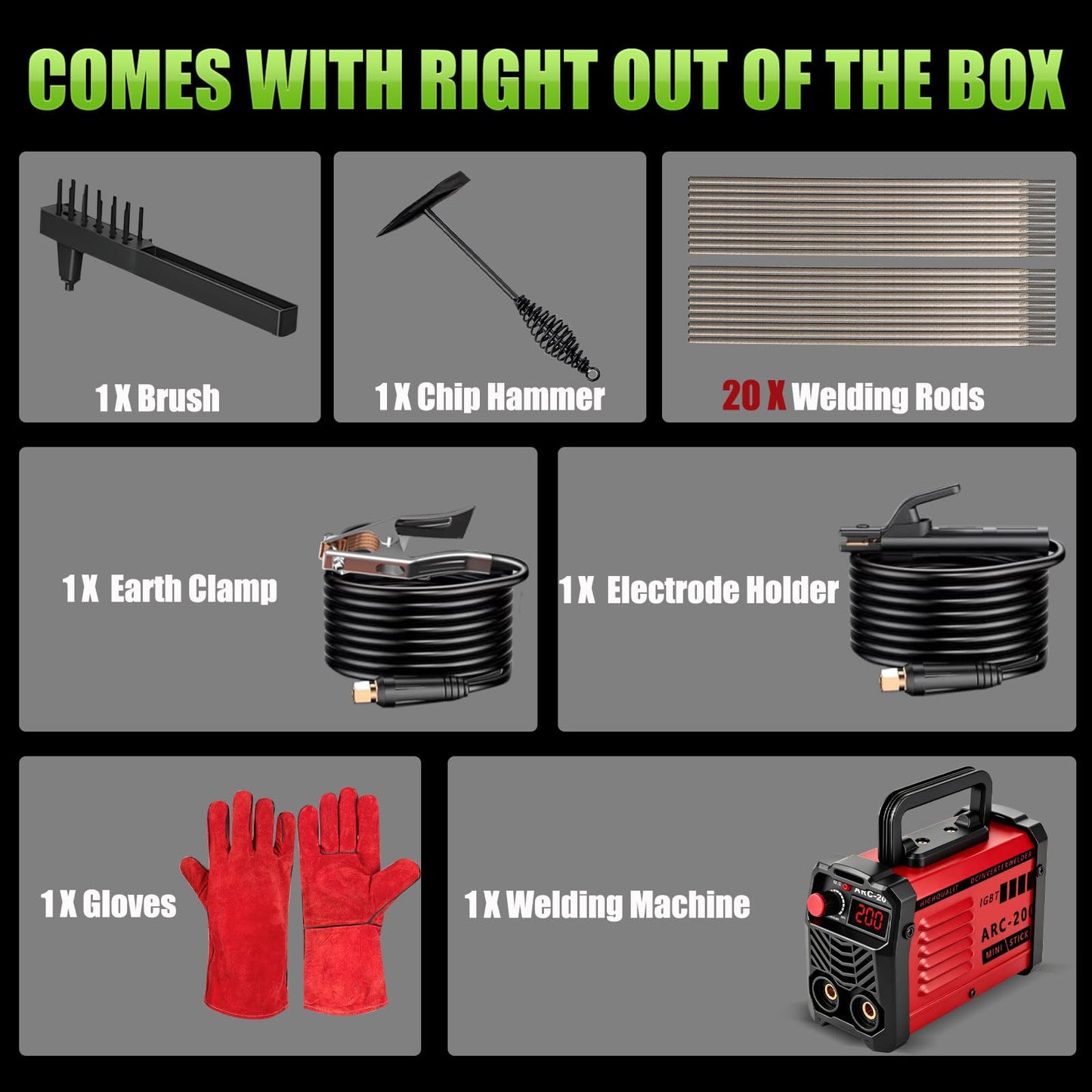 Hpoouo 200Amp 20PCS Rods Stick Welder, Super MINI Portable Welding Machine, IGBT Inverter Welder Machine 110V with Hot Start Arc Force Anti-Stick, for 1/16"-1/8" Rod ARC Welder, 2 Chip Hammers (Red)