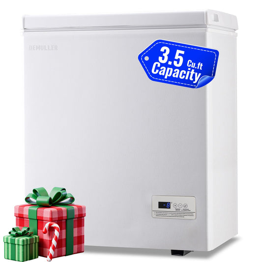 DEMULLER 3.5 Cu.ft Chest Freezer with Electronic Panel, Accurate Temperature Display to 1 ℉, White Deep Freezing Machine with 2 Removable Baskets, Compact Size for Any Space
