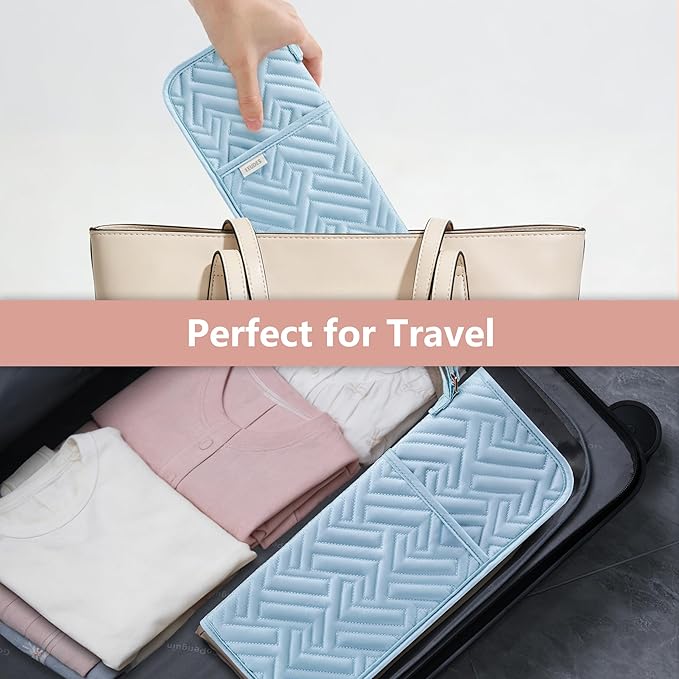 Hair Tool Organizer Heat Resistant Mat for Flat Iron Case Hot Tools Curling Iron Holder Hair Tools Travel Bag for Straightener Brush Pad Pouch Hairstylist Essentials (Light Blue)