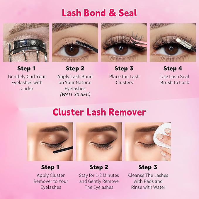 Lash Extension Kit 60D+100D Cluster lash kit Mixed Length D Curl Clusters Eyelash Extension Kit with LashBond & Seal & Remover & Tweezers, Lash Clusters DlY False Eyelashes, Summer Makeup 8-16mm