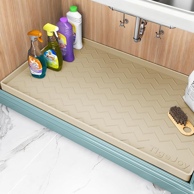 TigeJoy 25" x 22" Under Sink Mats for Kitchen Waterproof, Leak-Proof Silicone Mat Sink Protector and Cabinet Liner, Kitchen Essentials Organizer and Storage, Boot or Shoe Tray, Pet Feeding Mat