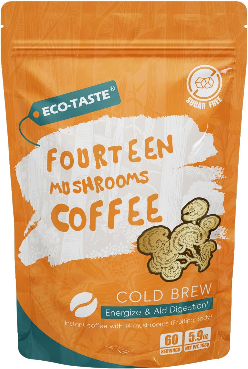 Cold Brew Mushrooms Coffee 14 in 1-60 Servings, Arabica Coffee with Lion's Mane, Reishi, Maitake, Turkey Tail, Chaga Fruiting Body Extract, 30% Beta-Glucan for Focus & Gut Health Support, 5.9oz
