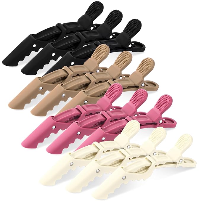 Havawish 12 Pcs Alligator Clips for Hair Styling Matte Alligator Crocodile Clips for Women Hair Sectioning(Black White Pink Brown)
