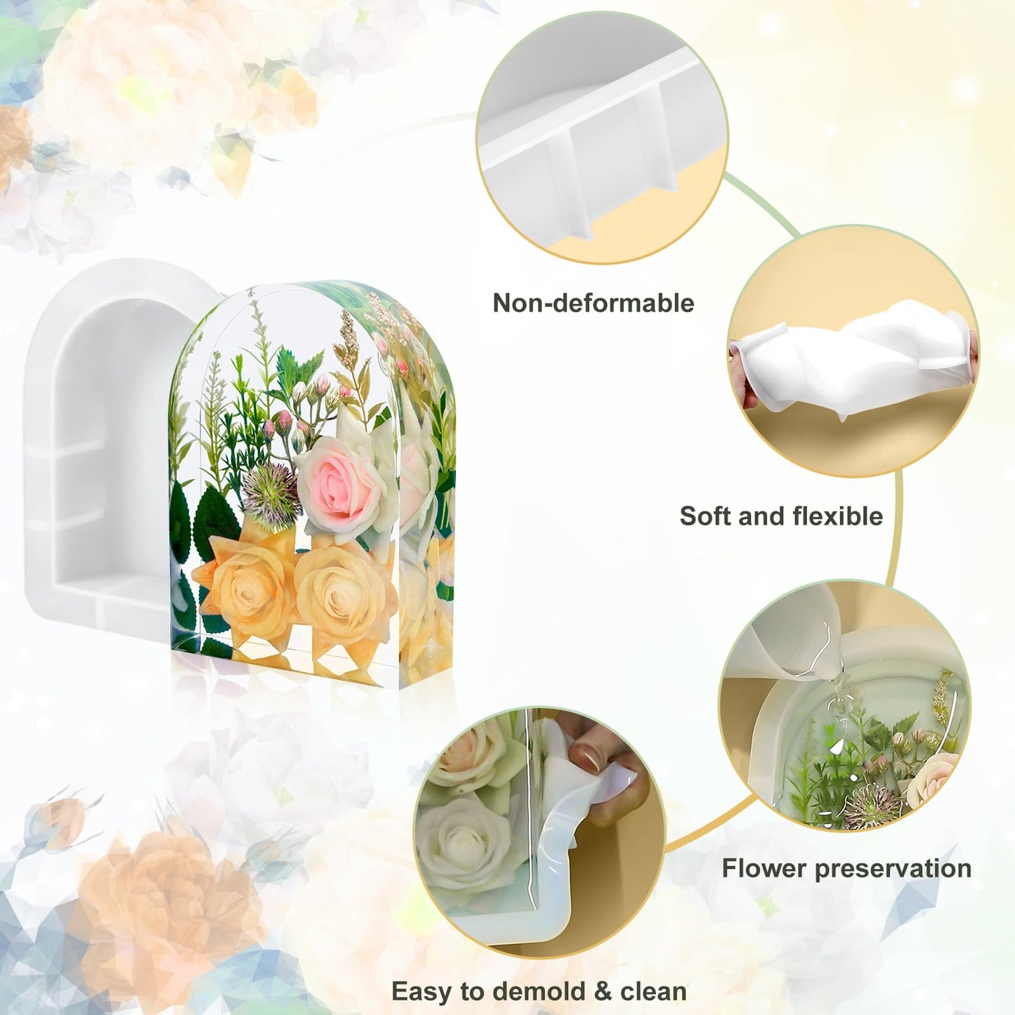 YOILES 2PCS Resin Molds Silicone,Epoxy Resin Casting Craft Mold for Flower Preservation Bookends DIY Art (2)