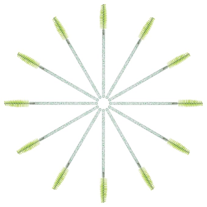CHEFBEE 100PCS Disposable Eyelash Brush, Mascara Wands Makeup Brushes Applicators Kits for Eyelash Extensions and Eyebrow with Container (Green)