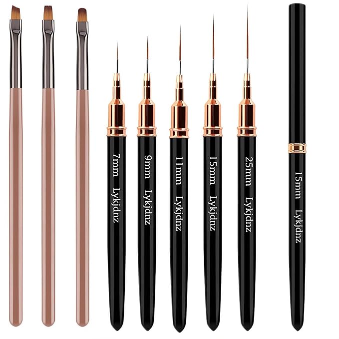 5Pcs Nail Art Liner Brushes, Liner Brush for Nails Gel, Thin Nail Art Brush, Sizes 7/9/11/15/25 mm, 3Pcs Nail Art Clean Up Brushes for Nail Design Painting DIY and Clean Polish Mistake On The Cuticles